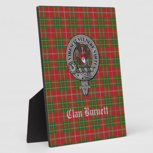 Clan Burnett Wappen Abzeichen & Tartan Tabletop Fotoplatte (Seite)