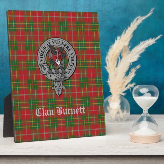 Clan Burnett Wappen Abzeichen & Tartan Tabletop Fotoplatte (Seite)