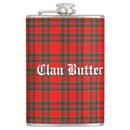 Clan Butter Tartan und benutzerdefinierter Text Flachmann