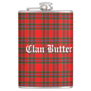 Clan Butter Tartan und benutzerdefinierter Text Flachmann