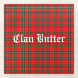 Clan Butter Tartan und benutzerdefinierter Text Glasuntersetzer