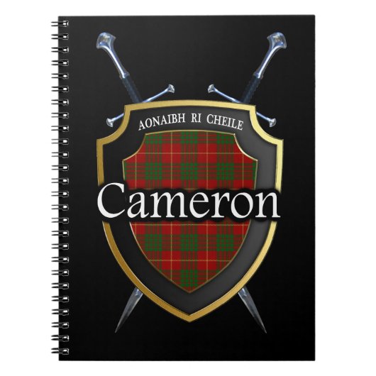 Clan Cameron Tartan Shield & Schwerter Notizblock (Vorderseite)