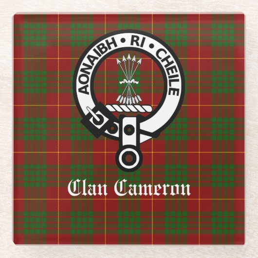 Clan Cameron Wappen Abzeichen & Tartan individuell Glasuntersetzer (Vorderseite)