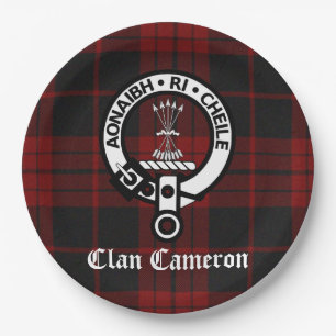 Clan Cameron Wappen Abzeichen und Tartan Pappteller