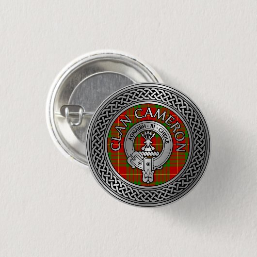 Clan Cameron Wappen & Tartan Knot Button (Vorne & Hinten)