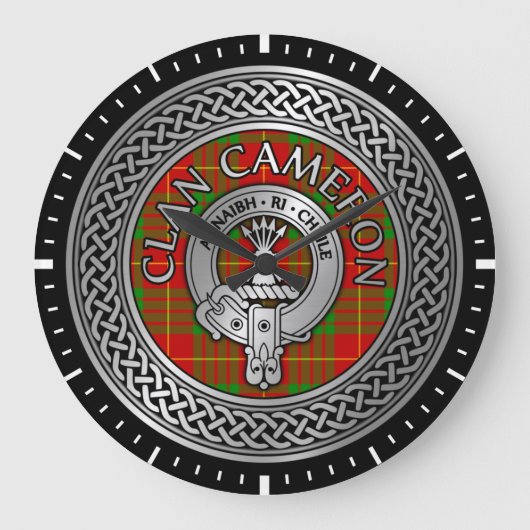 Clan Cameron Wappen & Tartan Knot Large Clock Große Wanduhr (Vorderseite)