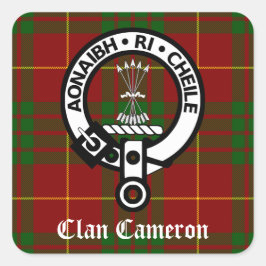 Clan Cameron Wappen & Tartan Quadratischer Aufkleber