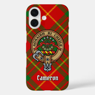 Clan Cameron Wappen über Tartan iPhone 16 Hülle