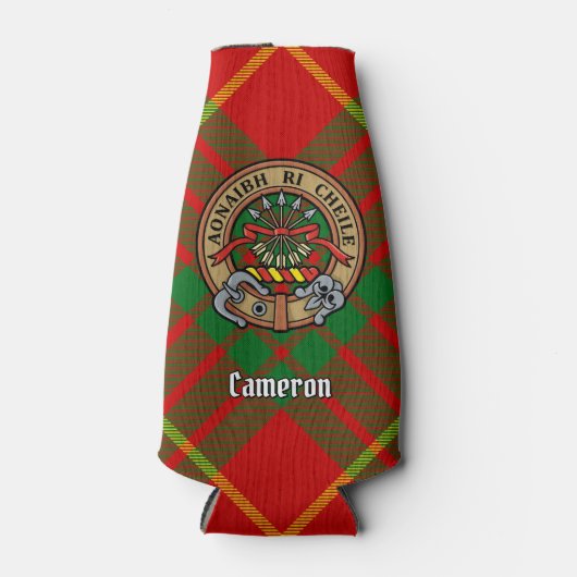 Clan Cameron Wappen über Tartan Flaschenkühler (Vorderseite)