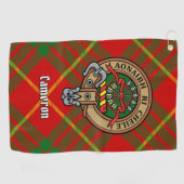 Clan Cameron Wappen über Tartan Golfhandtuch (Horizontal)