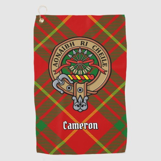 Clan Cameron Wappen über Tartan Golfhandtuch (Vorderseite)