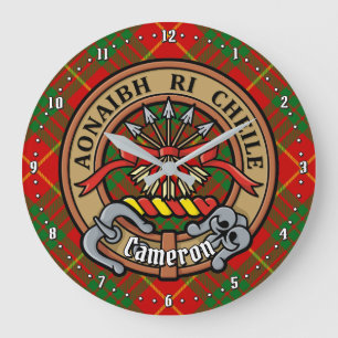 Clan Cameron Wappen über Tartan Große Wanduhr