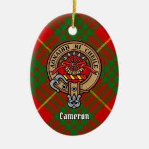 Clan Cameron Wappen über Tartan Keramik Ornament