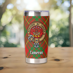 Clan Cameron Wappen über Tartan Thermobecher