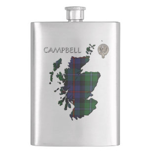 Clan Campbell Wappen & Cawdor Tartan Karte Flachmann