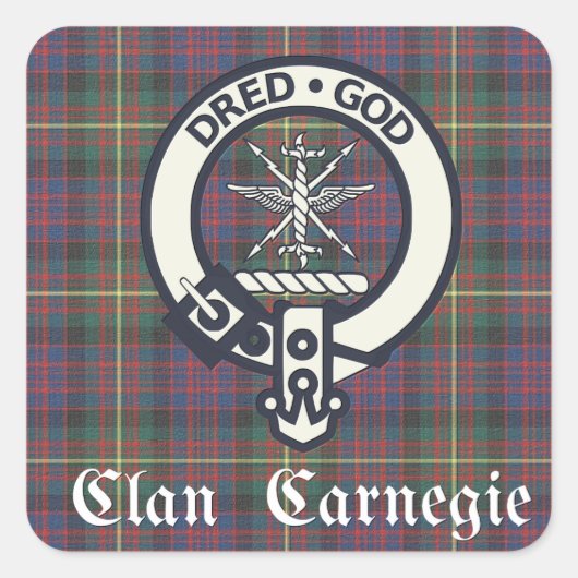 Clan Carnegie Wappen Tartan Quadratischer Aufkleber (Vorderseite)