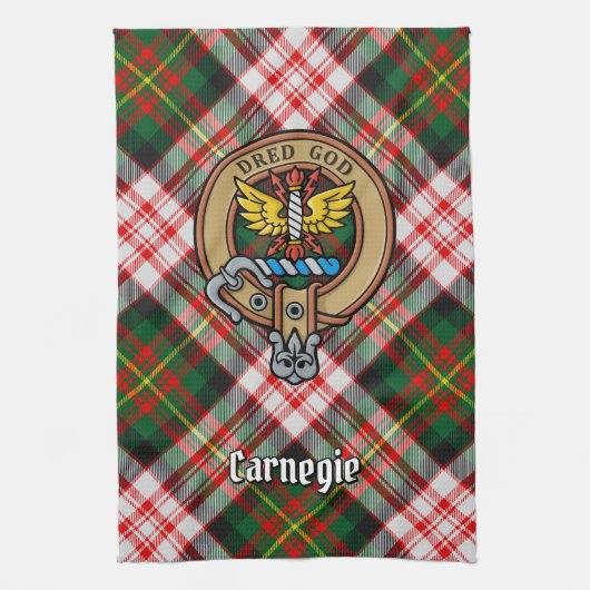 Clan Carnegie Wappen über Dress Tartan Geschirrtuch (Vertikal)
