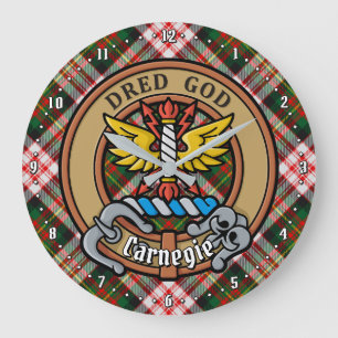 Clan Carnegie Wappen über Dress Tartan Große Wanduhr