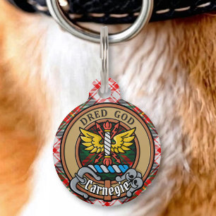 Clan Carnegie-Wappen über Dress Tartan Haustiermarke