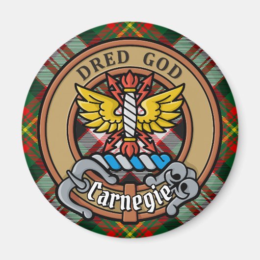 Clan Carnegie Wappen über Dress Tartan Magnet (Vorne)