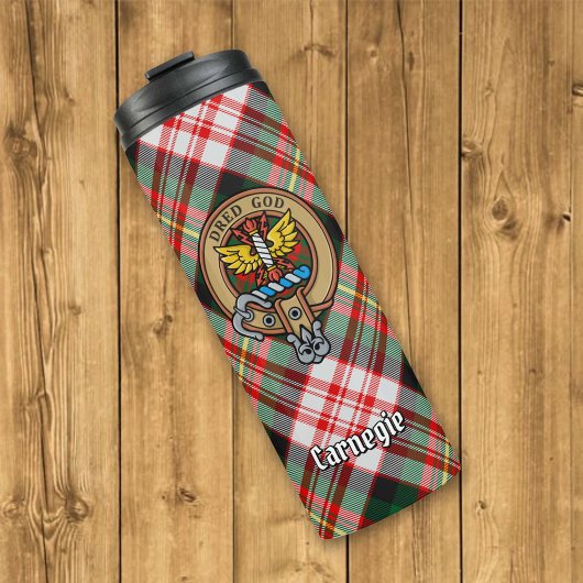 Clan Carnegie Wappen über Dress Tartan Thermosbecher