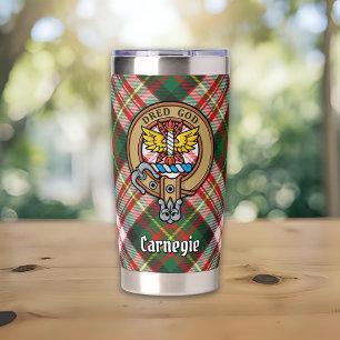 Clan Carnegie Wappen über Kleidertartan Thermobecher