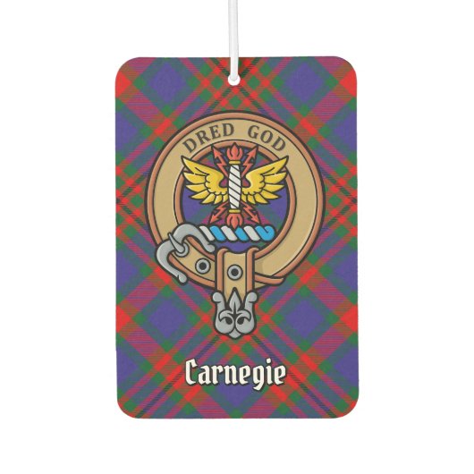 Clan Carnegie Wappen über Tartan Autolufterfrischer (Vorderseite)
