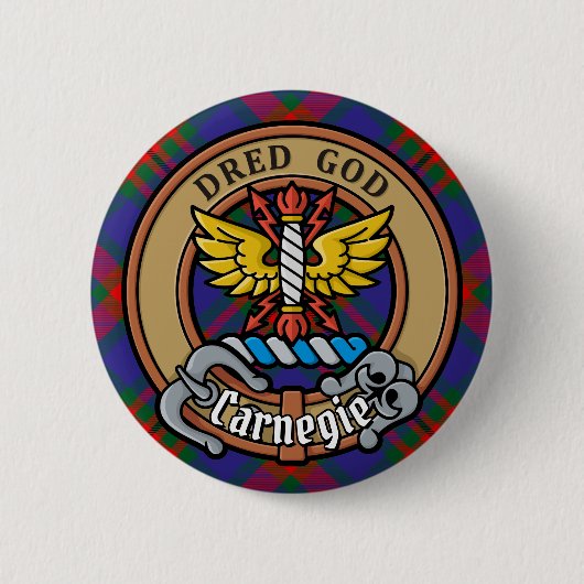 Clan Carnegie Wappen über Tartan Button (Vorderseite)