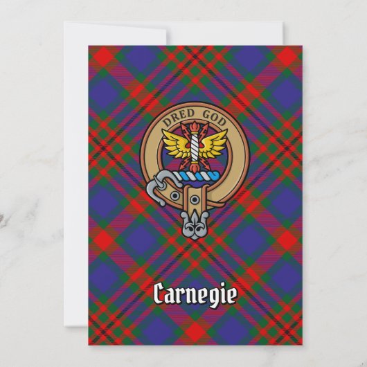 Clan Carnegie Wappen über Tartan Einladung (Rückseite)