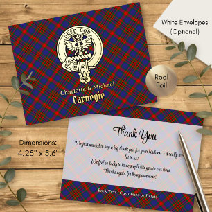 Clan Carnegie-Wappen über Tartan Folie Einladungspostkarte