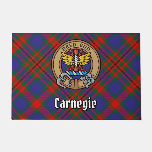 Clan Carnegie Wappen über Tartan Fußmatte (Vorderseite)