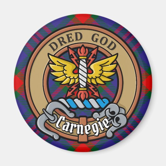Clan Carnegie Wappen über Tartan Magnet (Vorne)