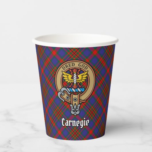 Clan Carnegie Wappen über Tartan Pappbecher (Vorderseite)
