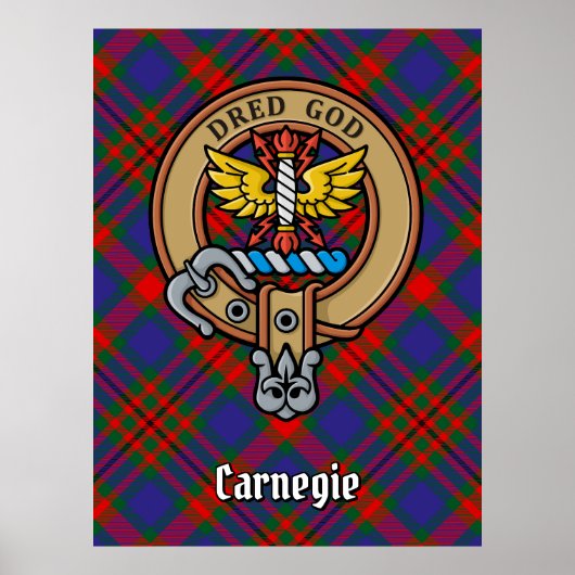 Clan Carnegie Wappen über Tartan Poster (Vorne)