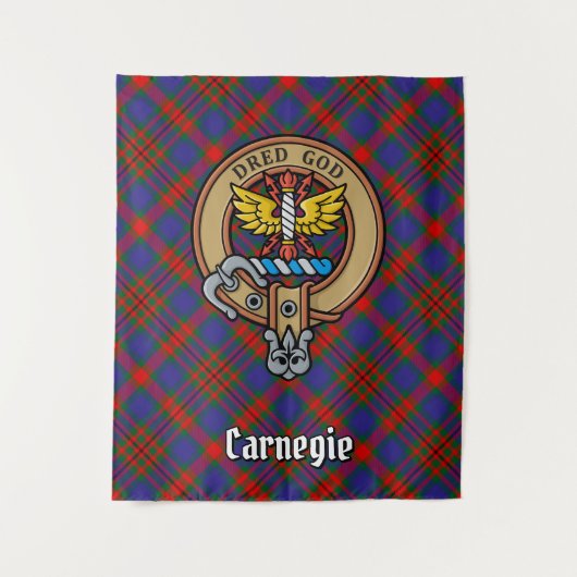 Clan Carnegie Wappen über Tartan Wandteppich (Vorderseite)