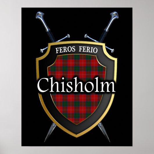 Clan Chisholm Tartan Scottish Shield & Schwerter Poster (Vorne)