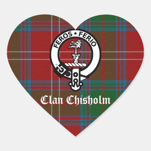 Clan Chisholm Tartan & Wappen Abzeichen Herz-Aufkleber (Vorderseite)