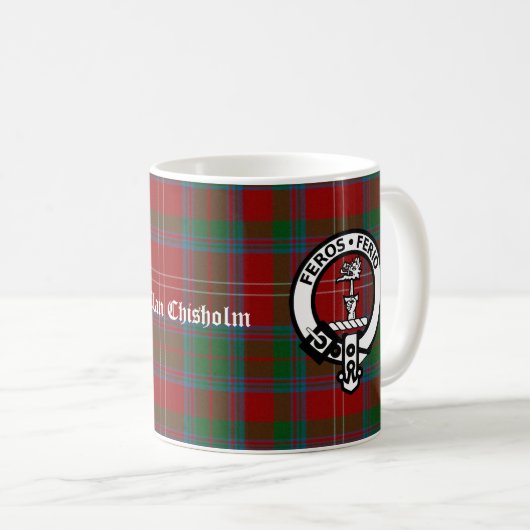 Clan Chisholm Tartan & Wappen Abzeichen Kaffeetasse (VorderseiteRechts)
