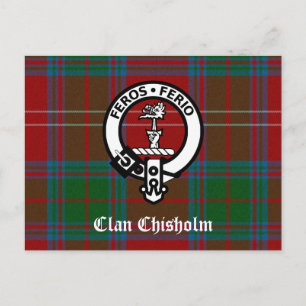 Clan Chisholm Tartan & Wappen Abzeichen Postkarte