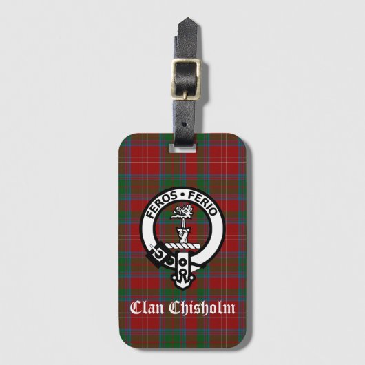 Clan Chisholm Wappen Abzeichen & Tartan Gepäckanhänger (Vorderseite Vertikal)