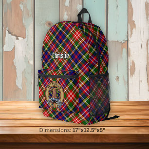 Clan Christie-Wappen über Tartan Bedruckter Rucksack