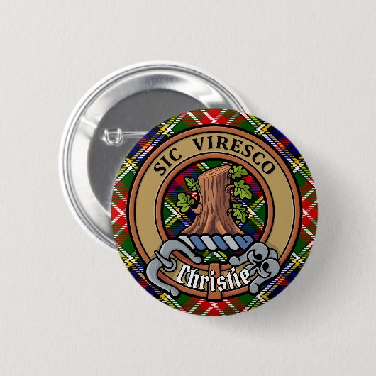 Clan Christie-Wappen über Tartan Button (Vorne & Hinten)