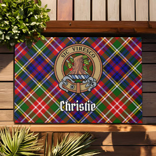 Clan Christie-Wappen über Tartan Fußmatte