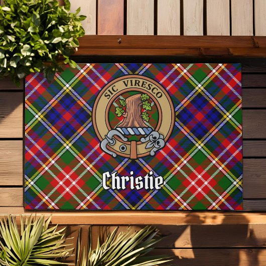 Clan Christie-Wappen über Tartan Fußmatte