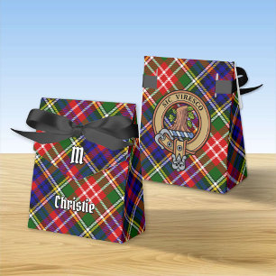 Clan Christie-Wappen über Tartan Geschenkschachtel