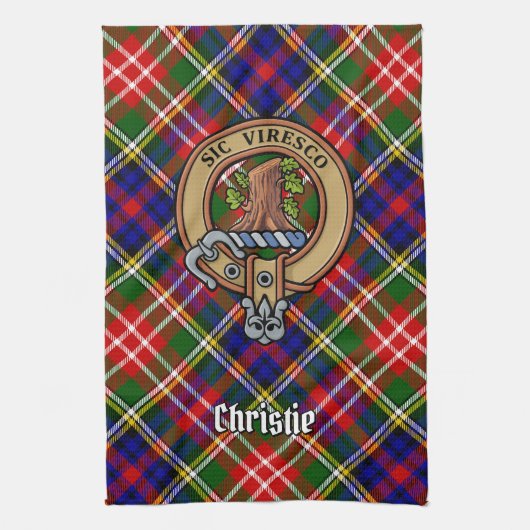 Clan Christie-Wappen über Tartan Geschirrtuch (Vertikal)