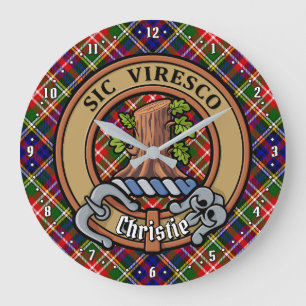 Clan Christie-Wappen über Tartan Große Wanduhr