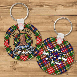 Clan Christie-Wappen über Tartan Schlüsselanhänger