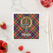 Clan Christie-Wappen über Tartan Serviette (Beispiel)