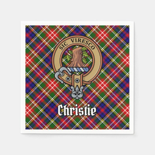 Clan Christie-Wappen über Tartan Serviette (Vorderseite)